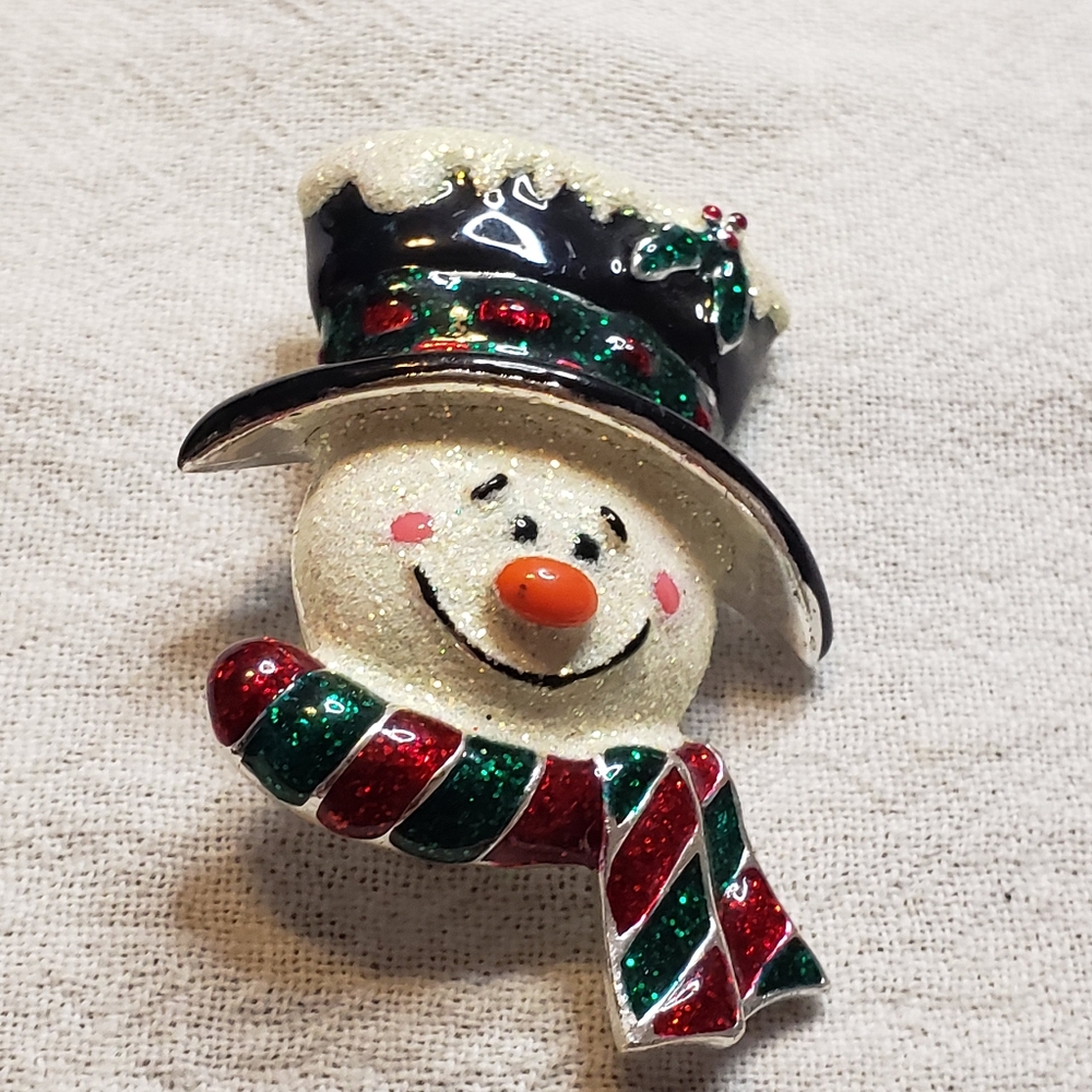 Whimsical And Vintage Festive Snowman Brooch with Scarf By Danecraft 1990's